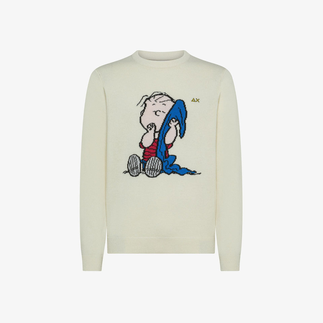 Sun 68 Maglia uomo Peanuts in lana e cashmere jacquard bianco panna