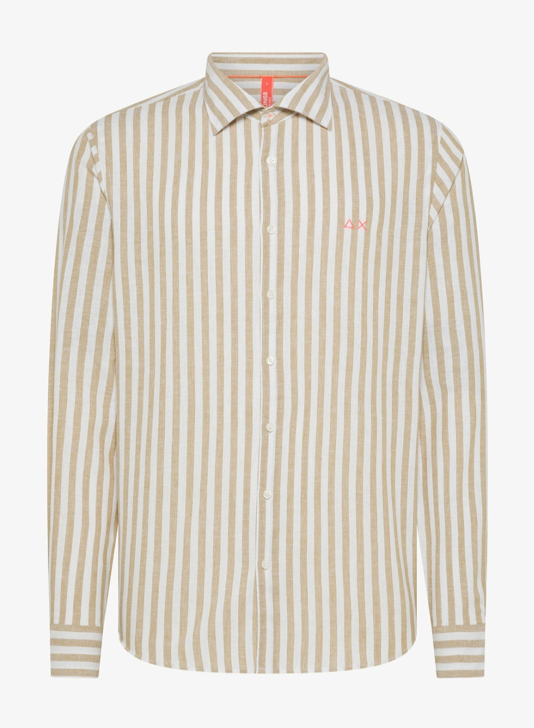 Sun 68 Camicia uomo in lino a righe beige e bianche