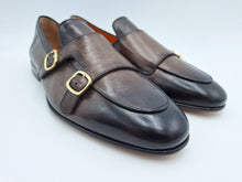 Carica l&#39;immagine nel visualizzatore di Gallery, Santoni Mocassino con doppia fibbia da uomo in pelle marrone
