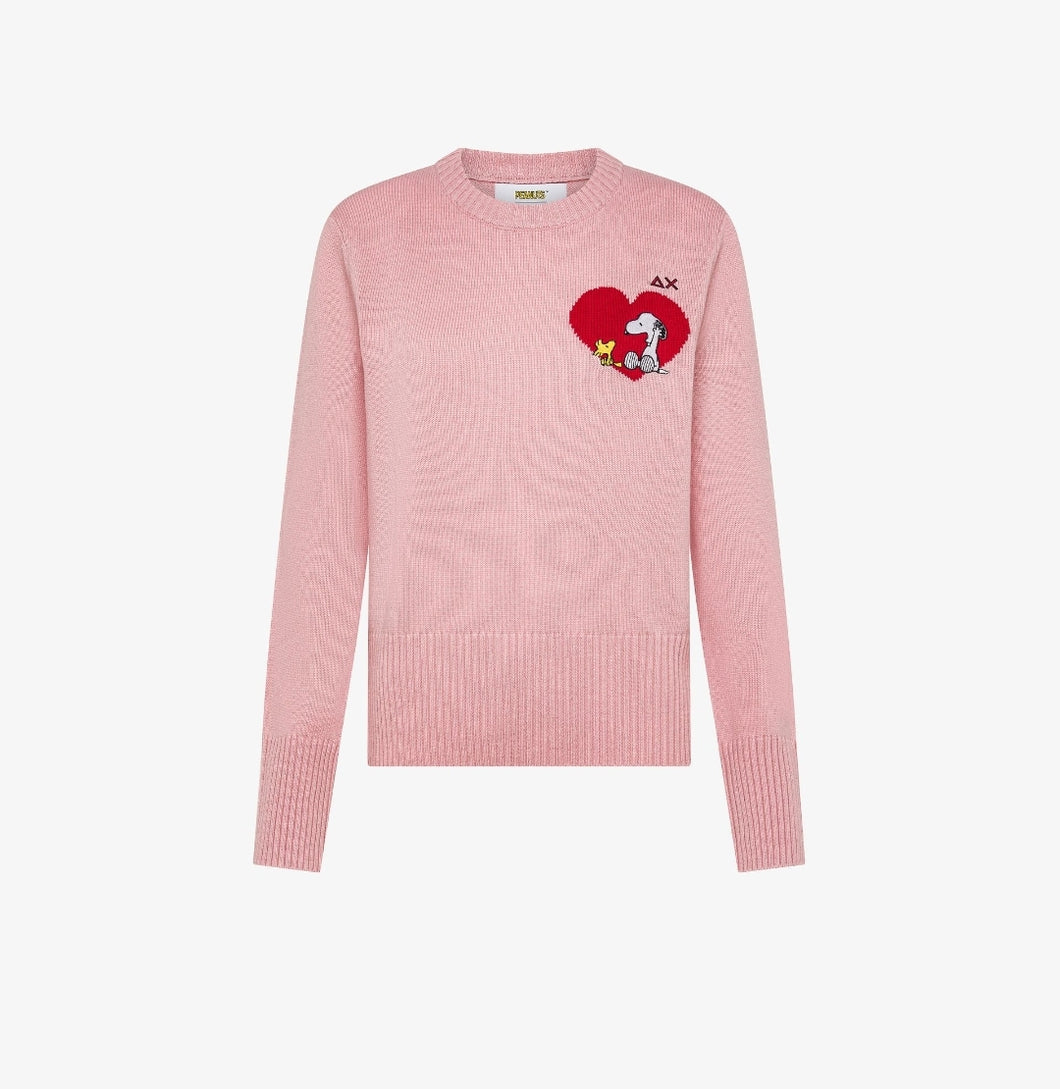 Sun 68 Maglia Peanuts in lana e cashmere con cuore rosa scuro