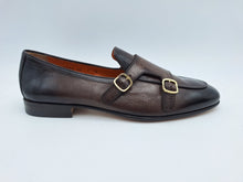 Carica l&#39;immagine nel visualizzatore di Gallery, Santoni Mocassino con doppia fibbia da uomo in pelle marrone
