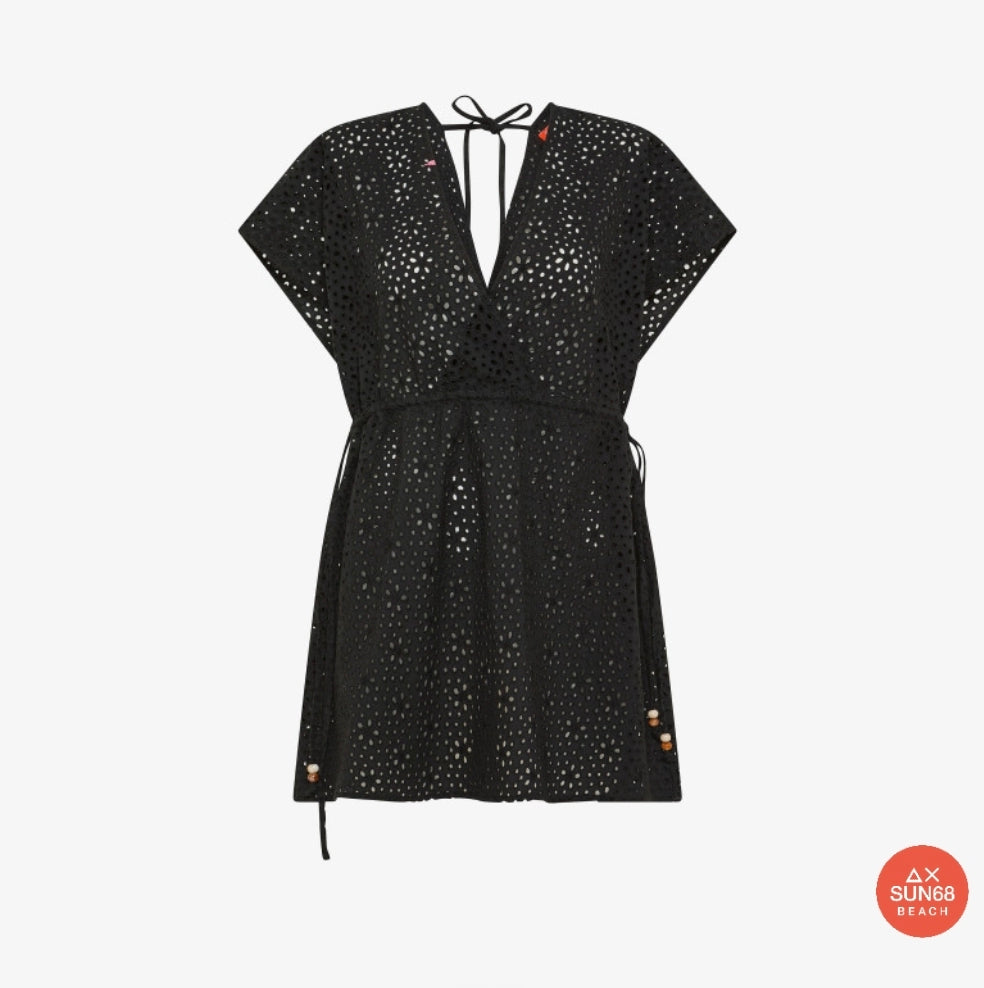 Sun 68 Abito kimono in cotone Sangallo nero