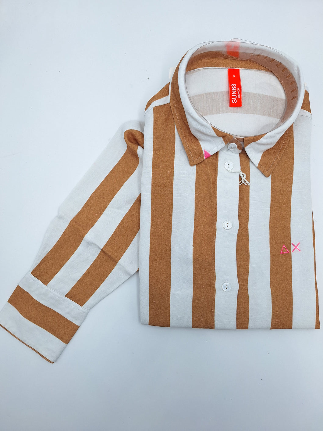 Sun 68 camicia donna in lino a righe bianche e cammello