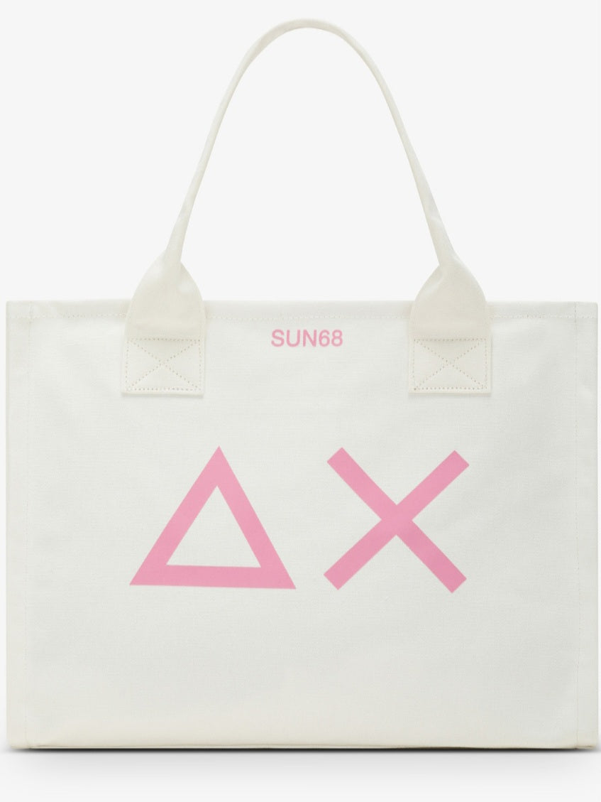 Sun 68 Borsa mare in canvas di cotone bianco