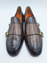 Carica l&#39;immagine nel visualizzatore di Gallery, Santoni Mocassino con doppia fibbia da uomo in pelle marrone
